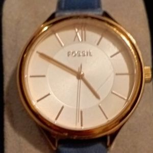 Unisex Fossil with Blue Leather band.